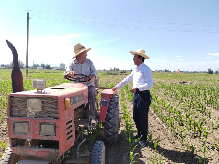 甘州區(qū)明永鎮(zhèn)紀委工作人員與正在田間作業(yè)的農(nóng)民群眾了解相關(guān)惠農(nóng)政策落實情況。.jpg